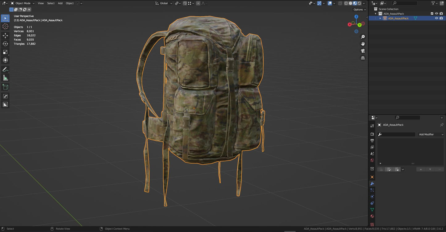 ADA ASSAULT BACKPACK 3dmilitaryassets