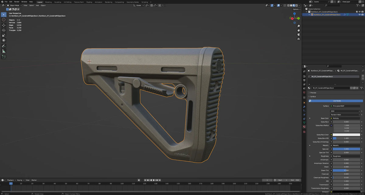 DT CARBINE STOCK MIL SPEC 3dmilitaryassets