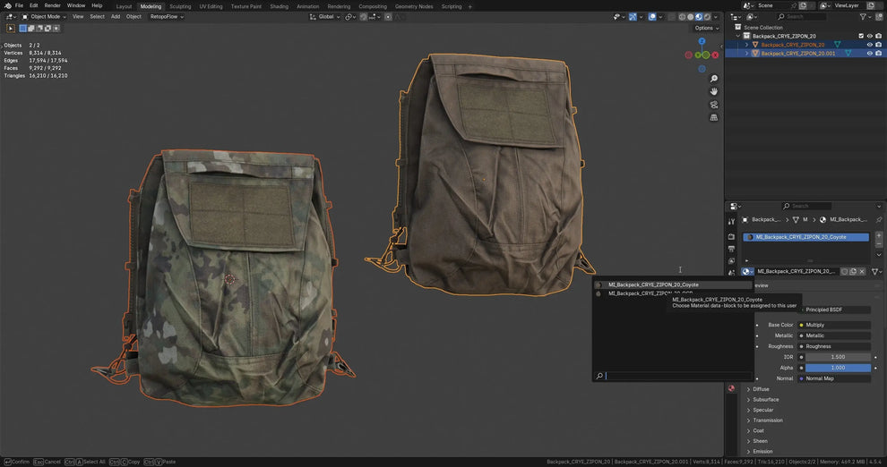CRYE PRECISION ZIPON 2 PACK PANEL - Low Poly 3D Model | Game-Ready ...