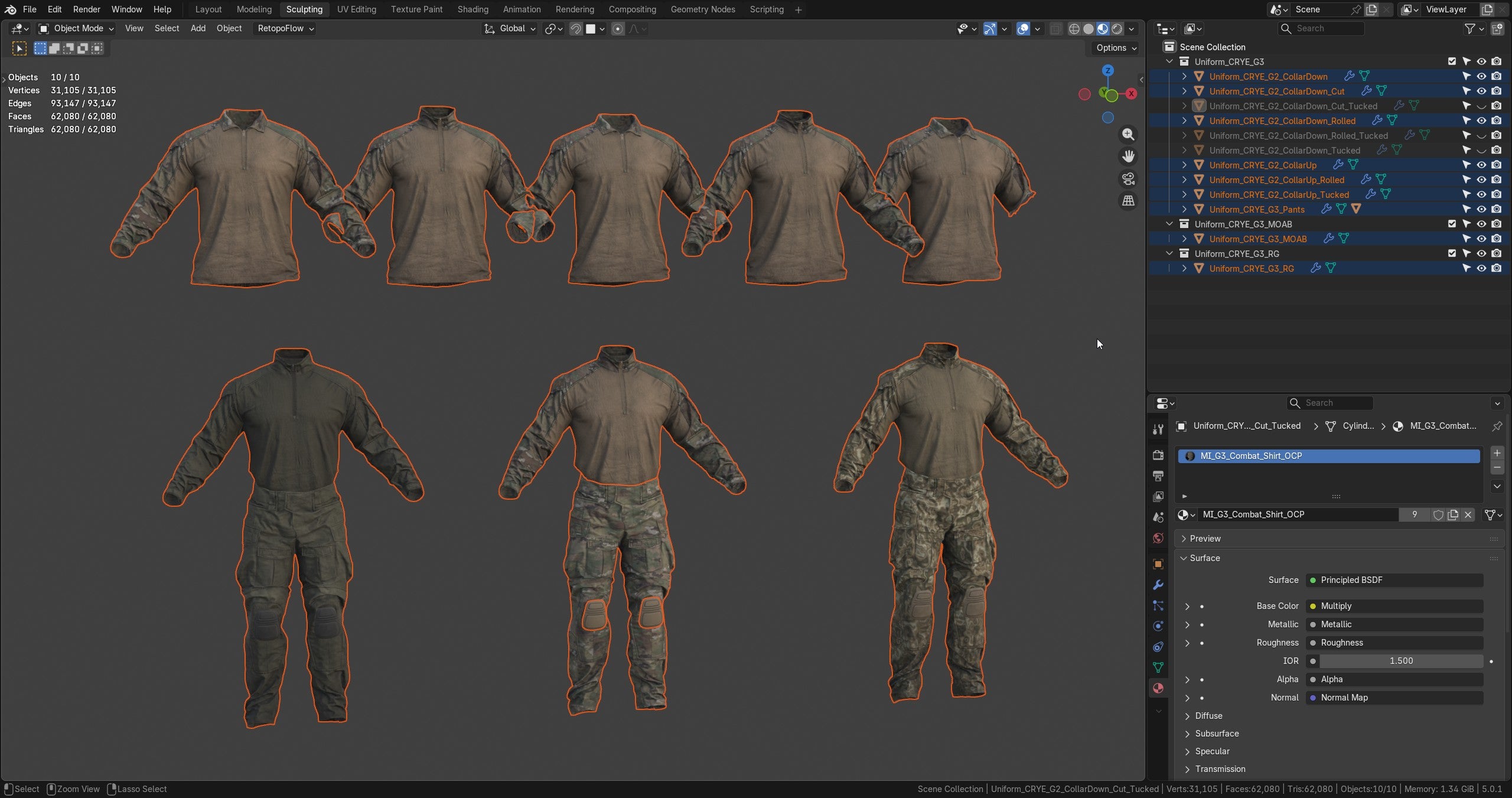 CRYE PRECISION COMBAT UNIFORM G3 - Low Poly 3D Model | Game-Ready